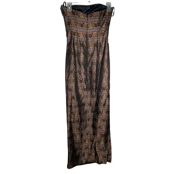 Jessica McClintock Bronze and black Tapestry fitted gown with high slit size 2 - Picture 2 of 5